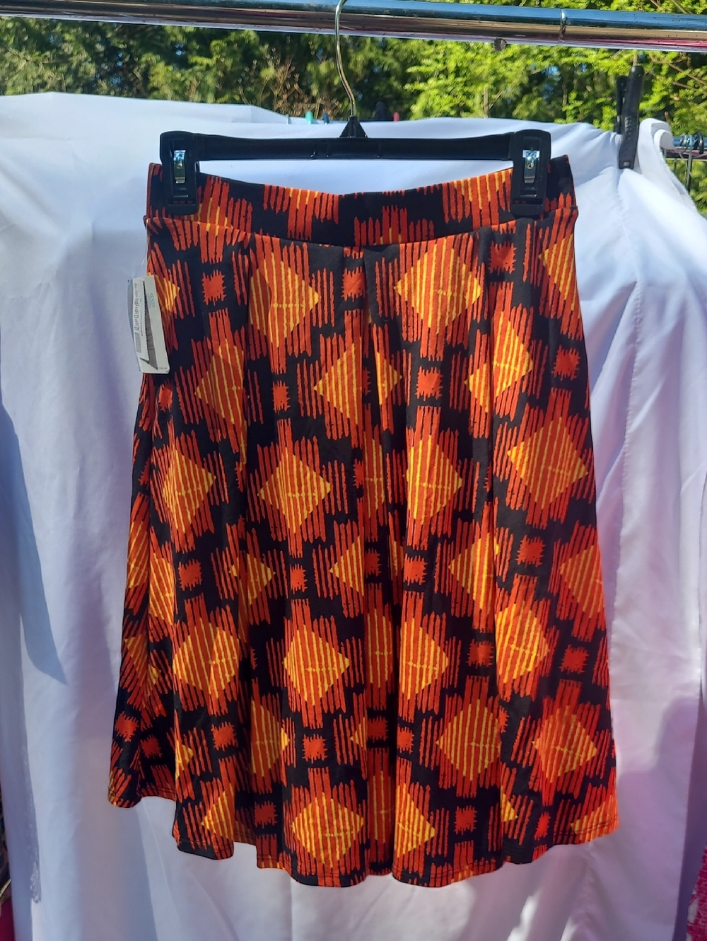 Lularoe Geometric Orange & Black A-Line Skirt